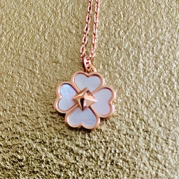 Kate Spade Rose Gold Flower Pendant Necklace Cream Enamel Spade Logo NWT Gift - Picture 9 of 16